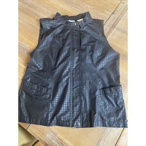 E P Pro Size L Womens Black  Full Zip Golf Vest Zip Pockets Subtle Houndstooth